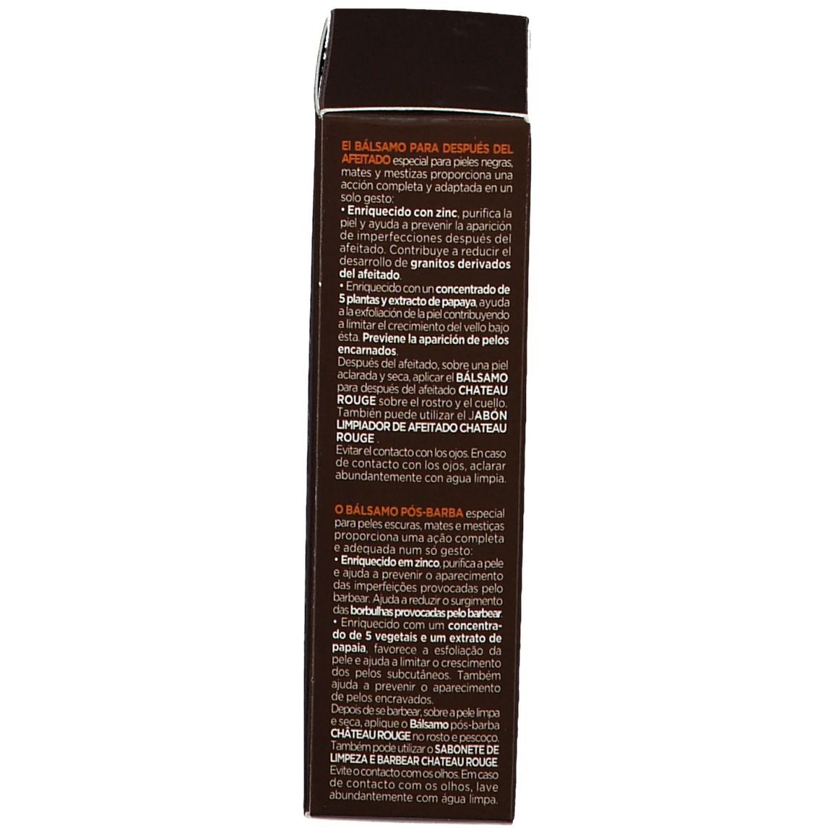 Rückseite der Verpackung. Produktbeschreibung in Spanisch. Informationen zu Château Rouge.