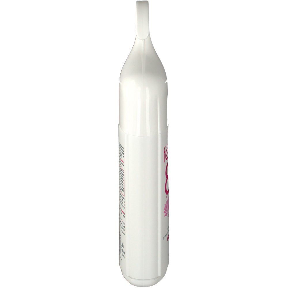 Vue latérale du flacon blanc de Féminic 8 gel intime apaisant avec étiquette rose.