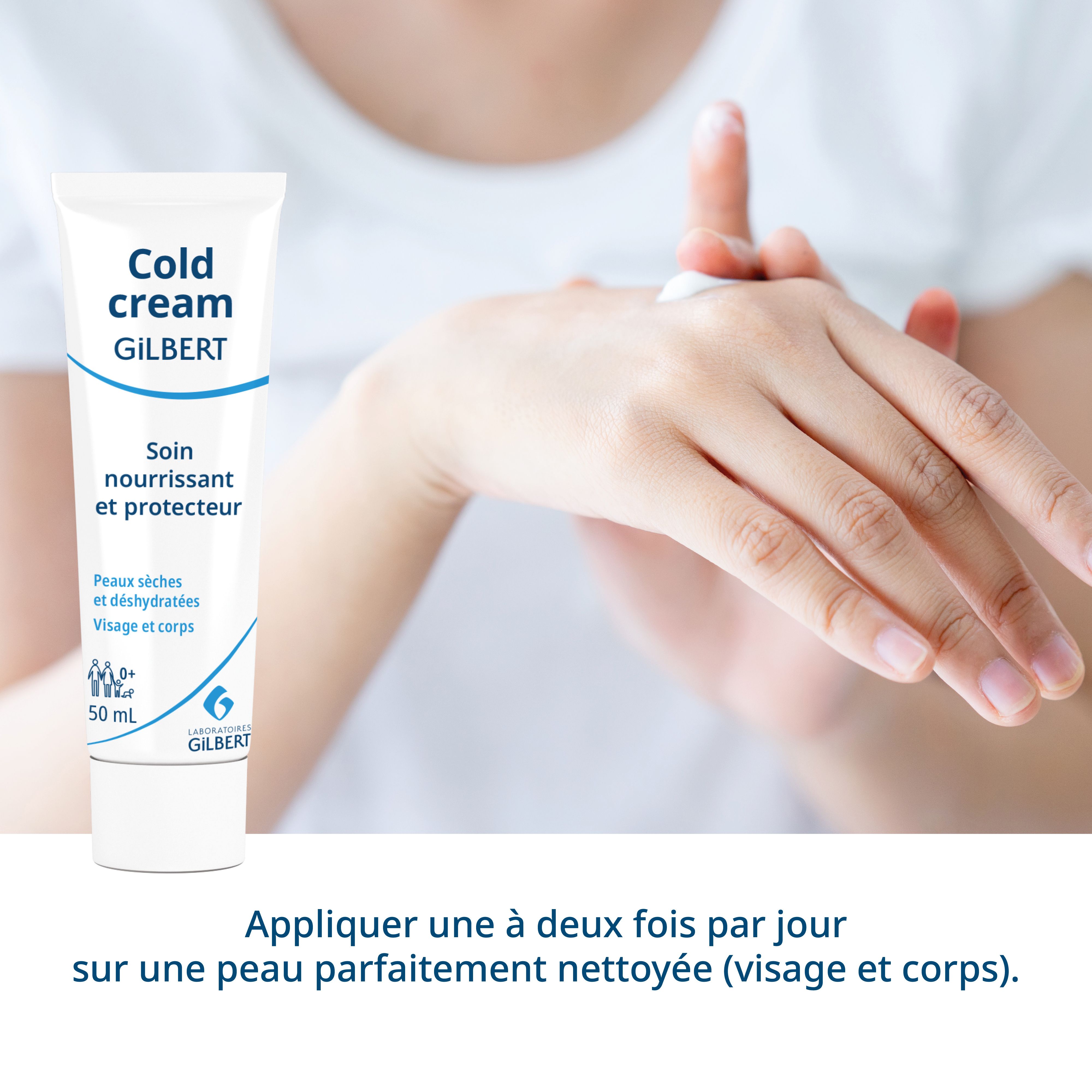 Cold cream GILBERT. Tube. Soin nourrissant et protecteur. Peaux sèches et déshydratées. 50 ml. Appliquer 1 à 2 fois par jour.