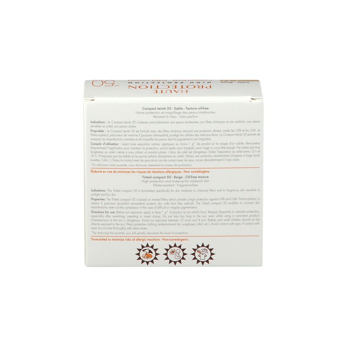 Rückseite der Verpackung. Aufschrift: Gebrauchsanweisung, Inhaltsstoffe, Warnhinweise, Pierre Fabre.