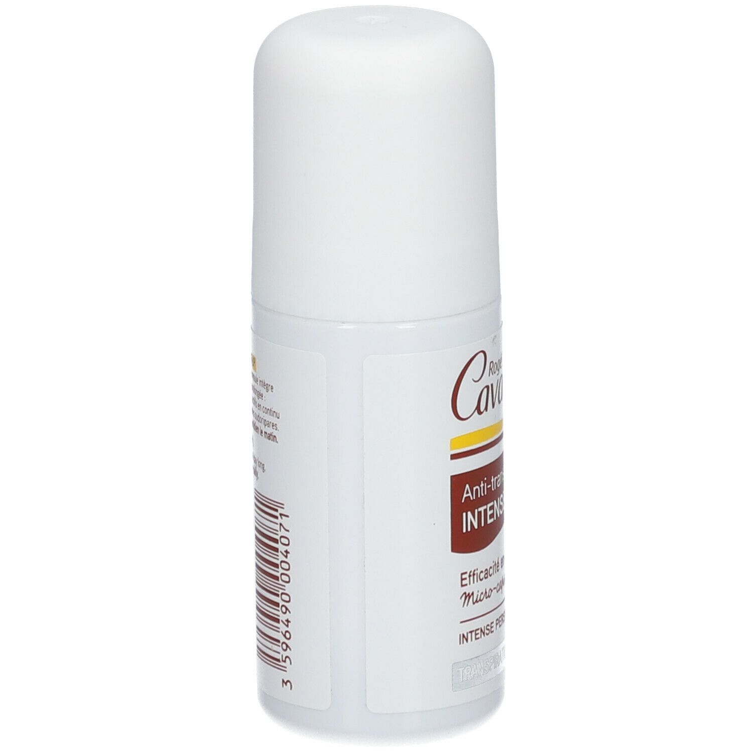 Roll-on blanc Rogé Cavaillès. Dos avec code-barres et texte.