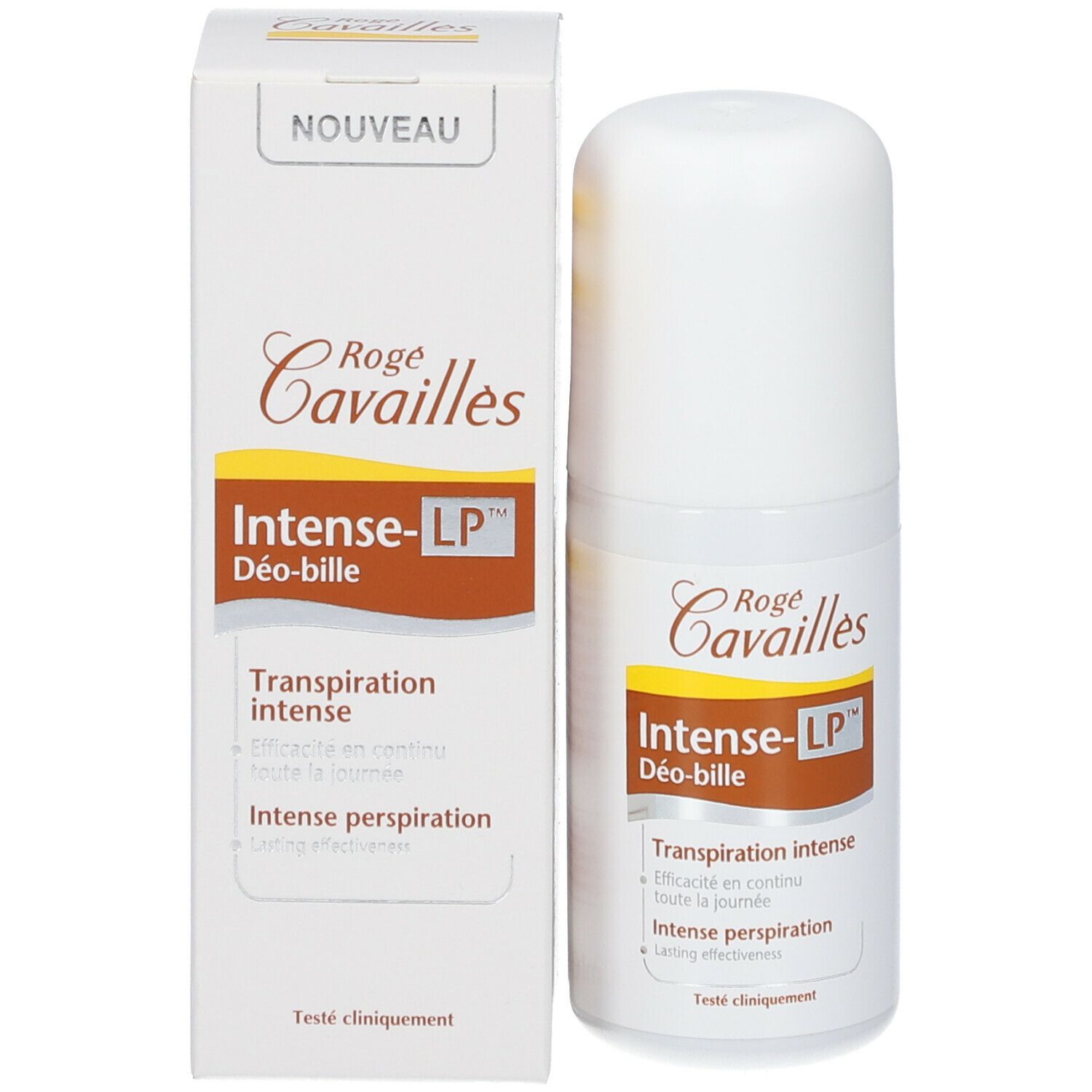 Rogé Cavaillès Intense-LP Dé-bille et emballage. Produit blanc avec texte marron.