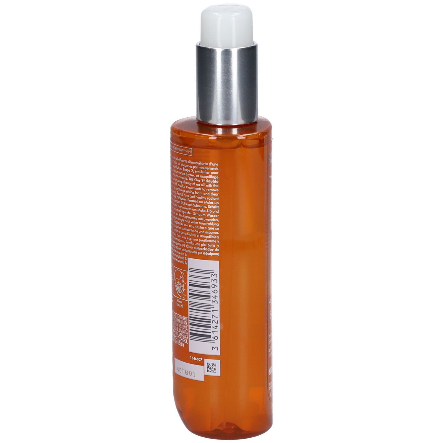 Rückseite der Biotherm Biosource Total Renew Oil Flasche. Text und Barcode.