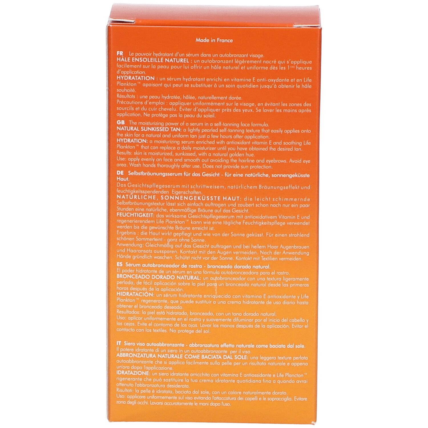 Rückseite der BIOTHERM AQUA-GELÉE Verpackung. Text in mehreren Sprachen. Produktbeschreibung und Anwendung.
