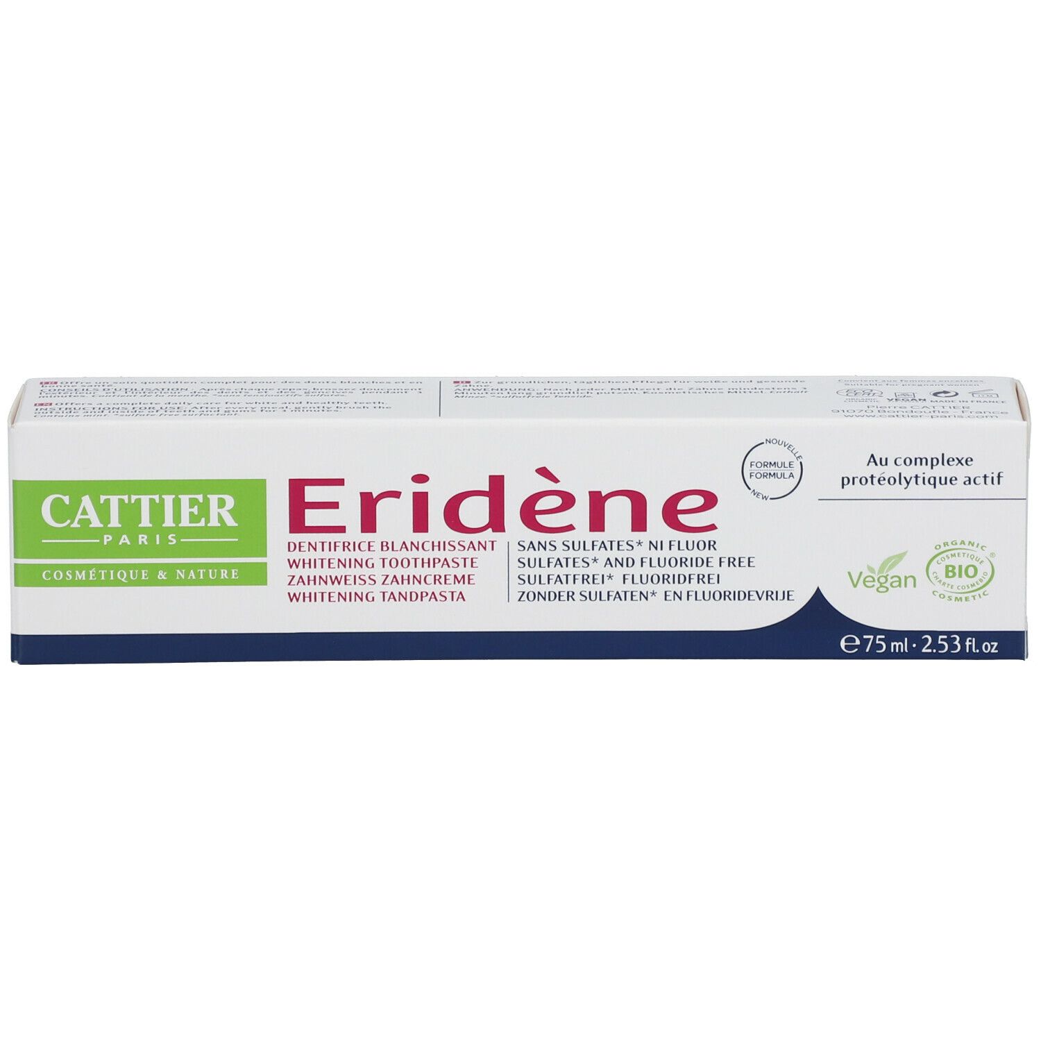 Cattier Dentifrice sans sufates ni fluor Eridène