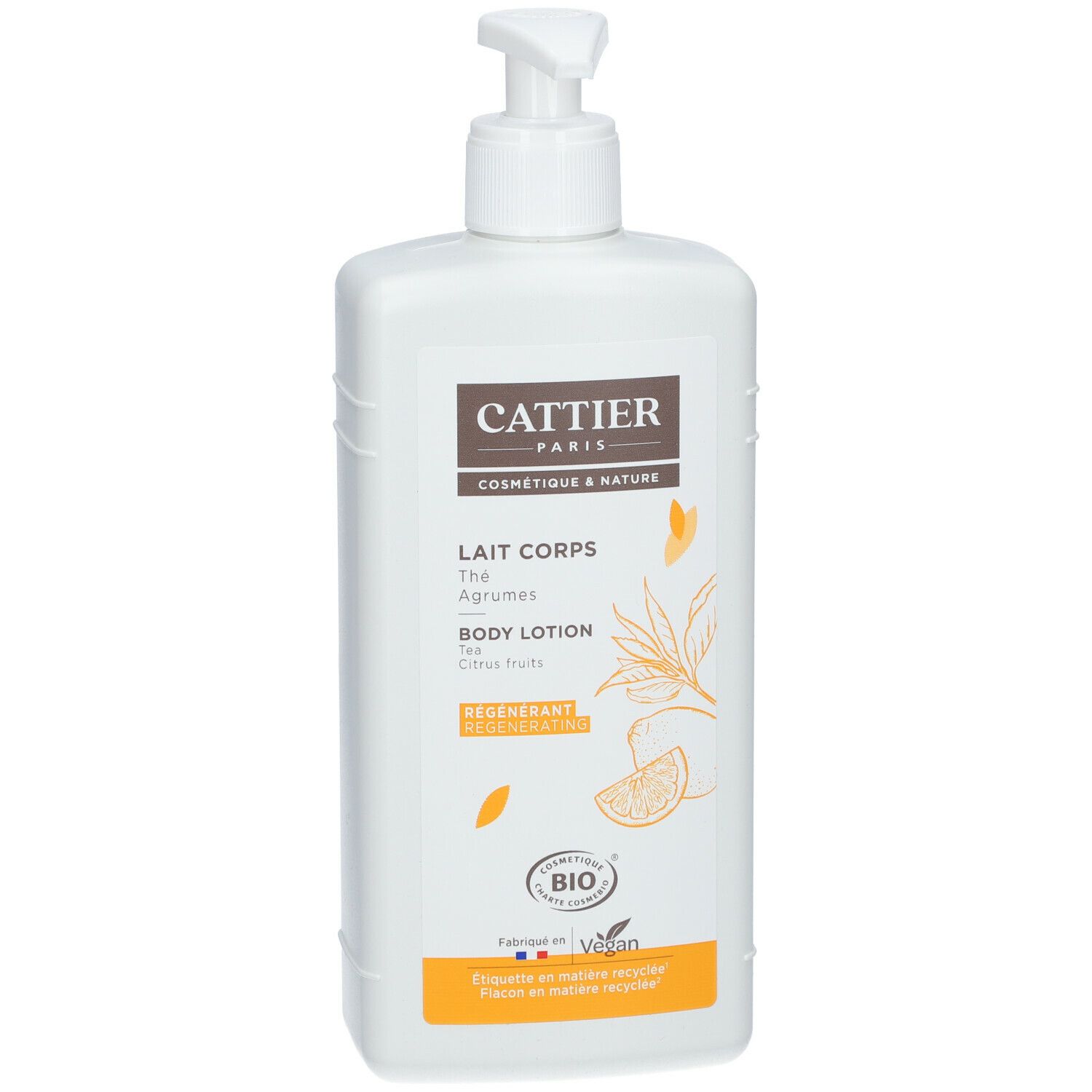 CATTIER Lait corps régénérant Thé et Agrumes Bio