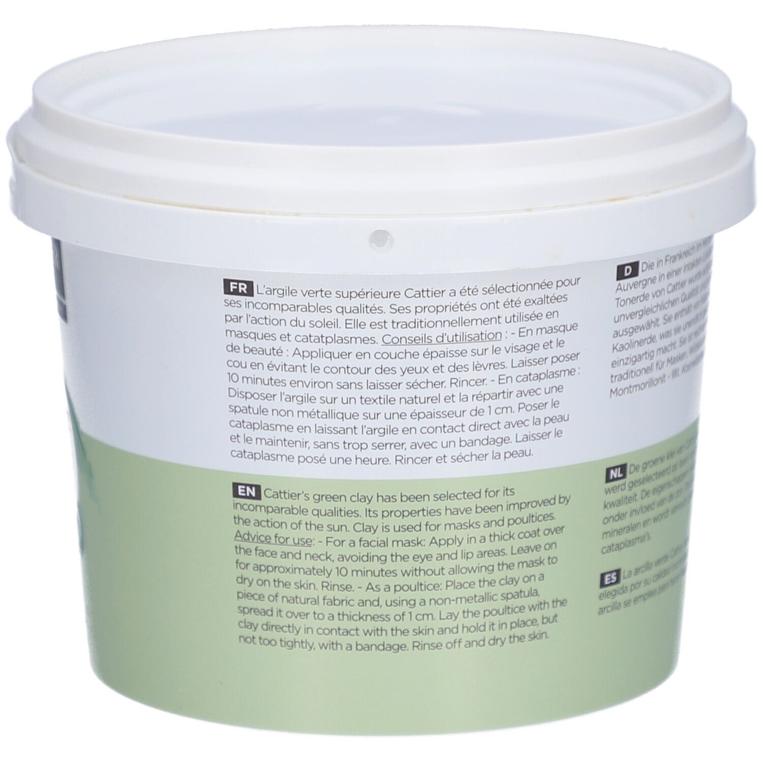 Dos du seau. Texte multilingue. Conseils d'utilisation. Fabriqué en France.