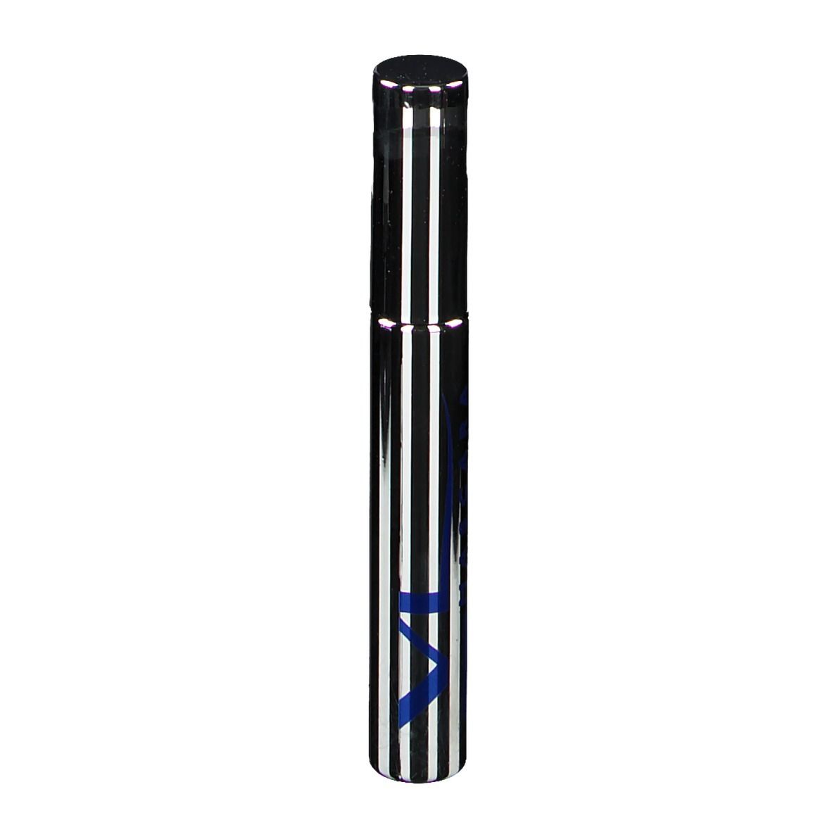 Tube de mascara à capuchon noir et rayures argent et noir. Inscription: VL.