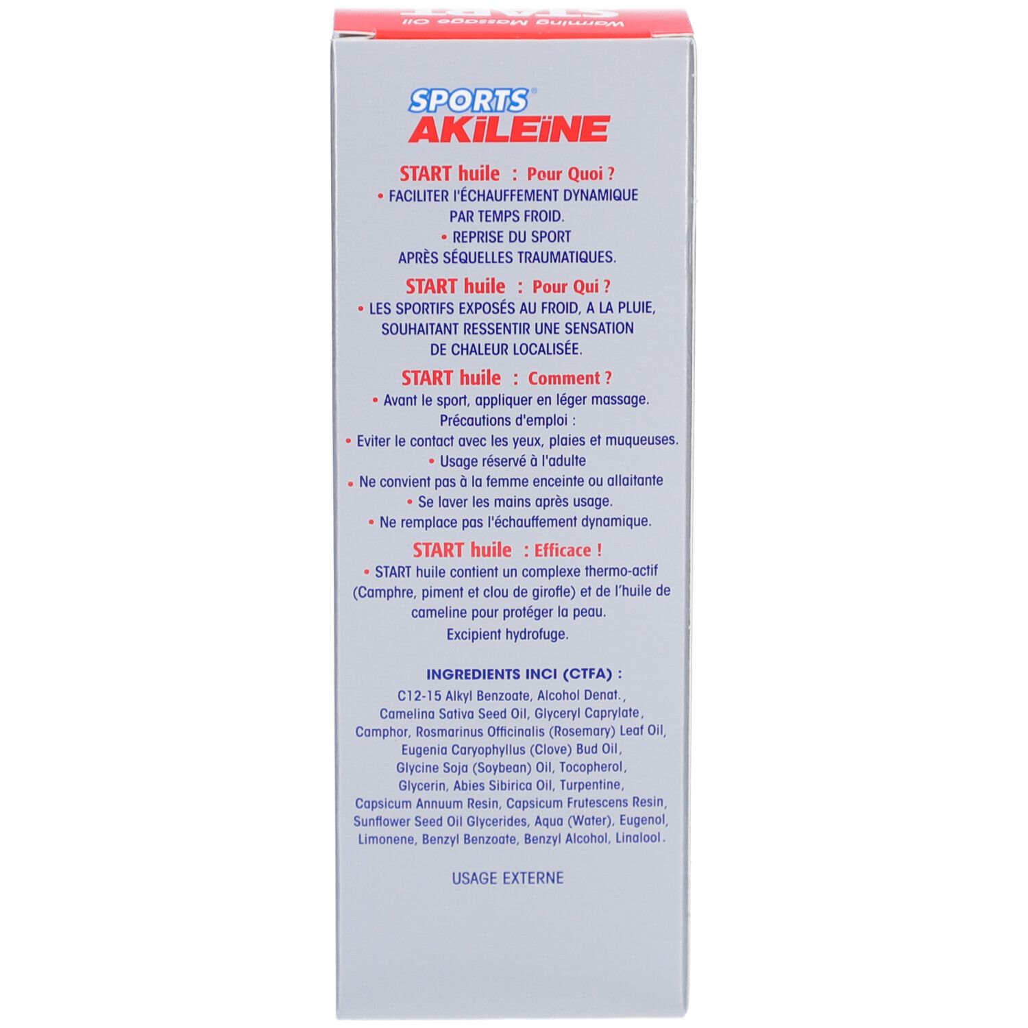 Verpackung, Seite. Text in Französisch. Enthält Informationen über Inhaltsstoffe und Anwendung.