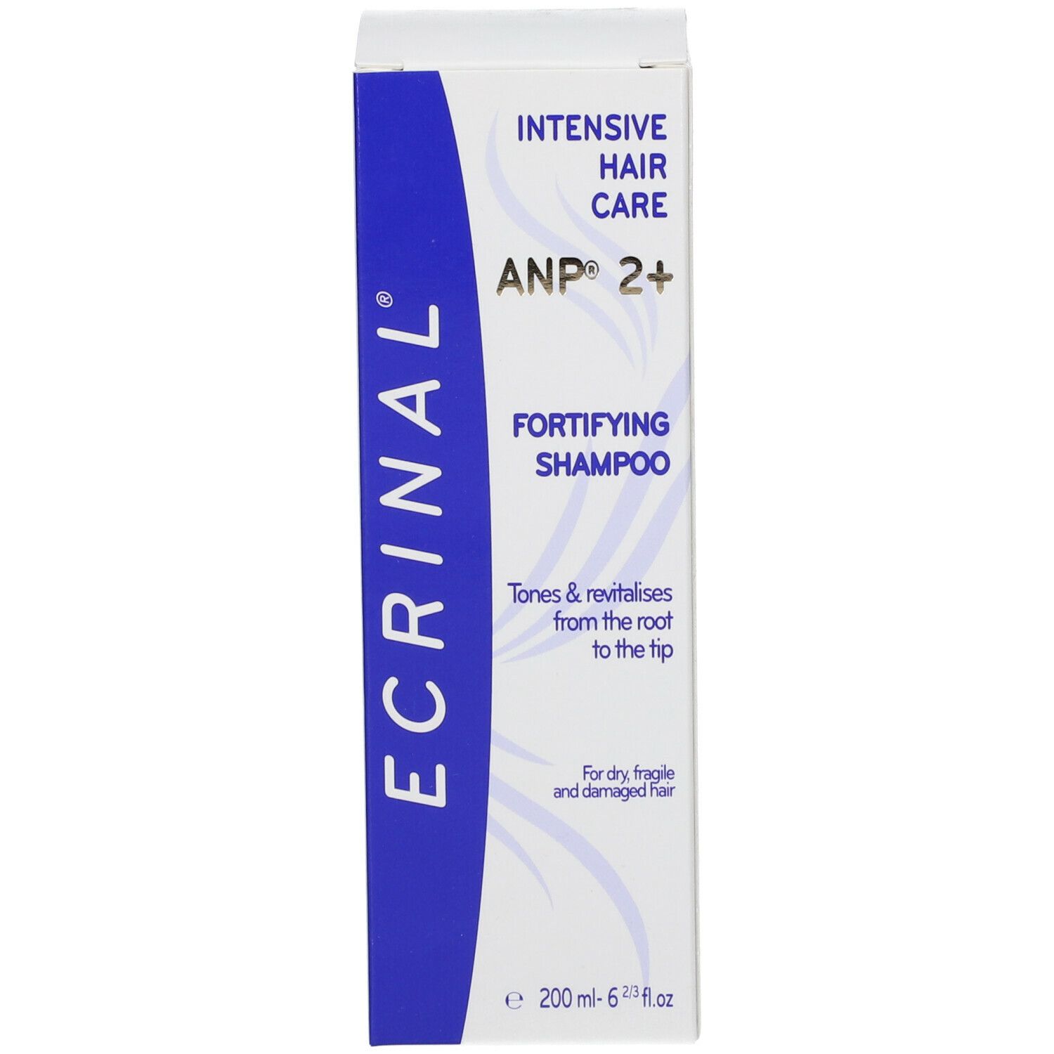 Emballage avec inscription "ECRINAL", "SHAMPOOING FORTIFIANT" et "ANP 2+".