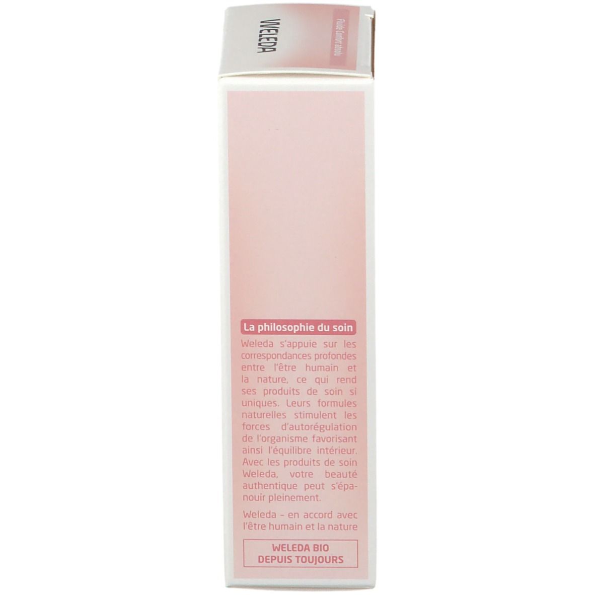 Kartonverpackung. Text: Die Philosophie des Wohlbefindens. Weleda Bio. Seit jeher.