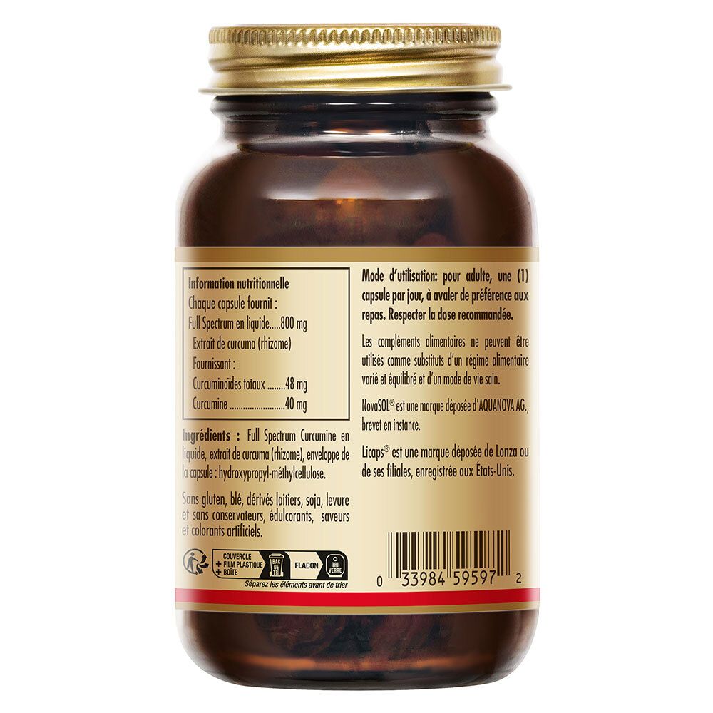 Dos du flacon. Étiquette avec textes, dont informations nutritionnelles et mode d'emploi.