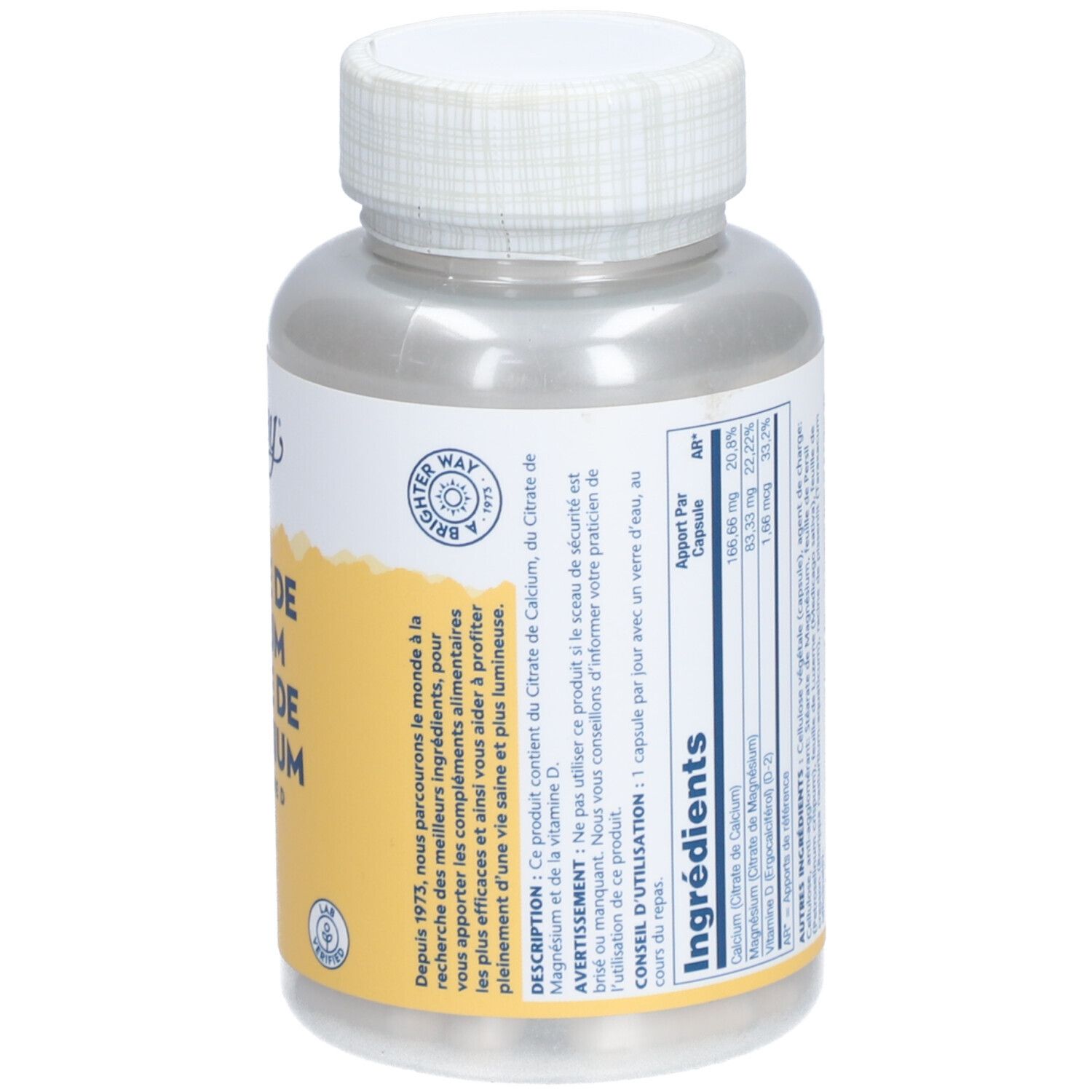 Solaray Citrate de Calcium et de Magnésium avec Vitamine D