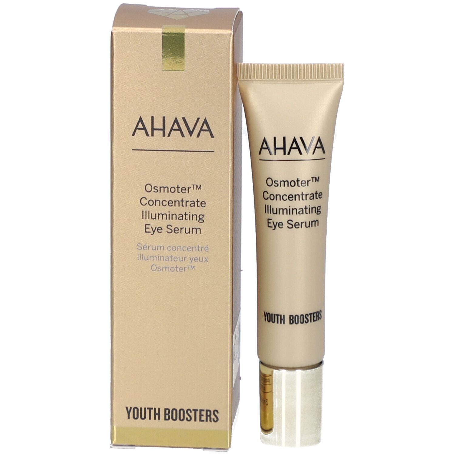 Emballage du produit avec tube et boîte. Logo AHAVA et nom du produit sur le tube et la boîte.