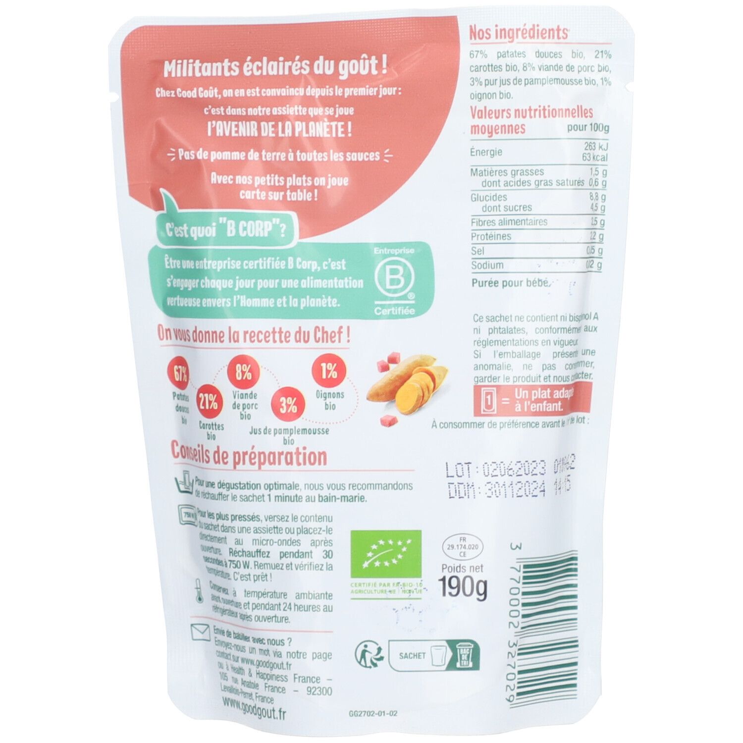 GOODGOUT PATAT DOUC/SAUTE PORC190G