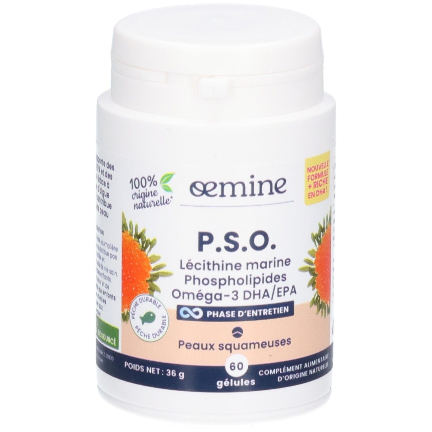 Oemine PSO Kapseln: Lecithin marine, Omega-3 DHA/EPA für schuppige Haut. 60 Kapseln.