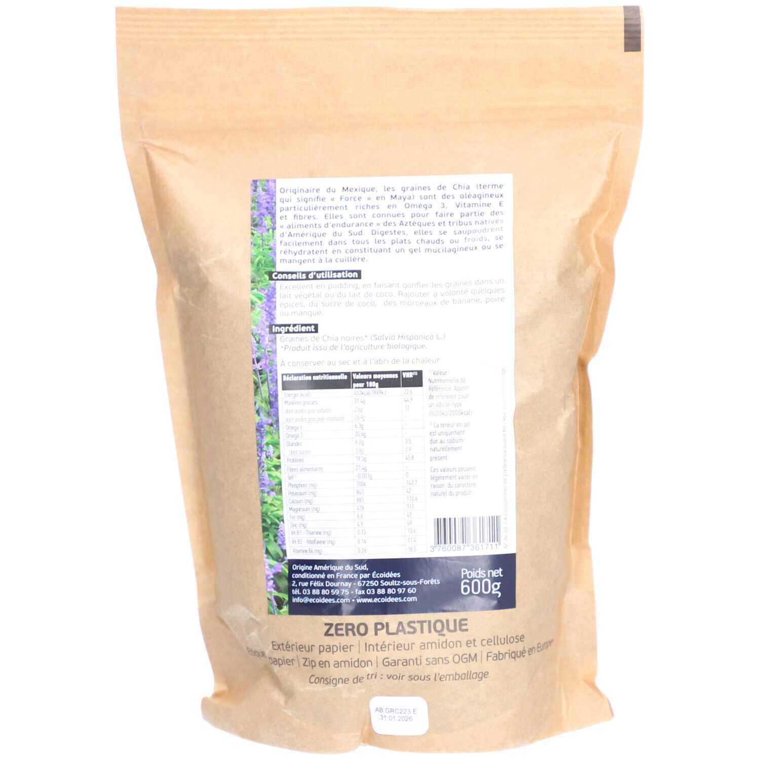 ECOIDEES GRAINE CHIA SACH 600G