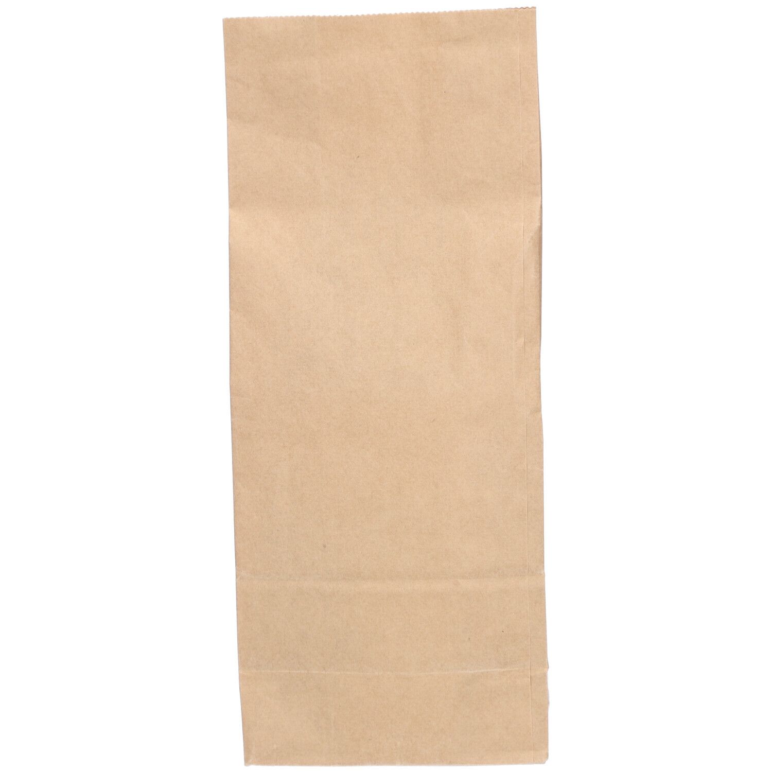 Leere, braune Papiertüte. Vorderseite mit einfacher, rechteckiger Form.
