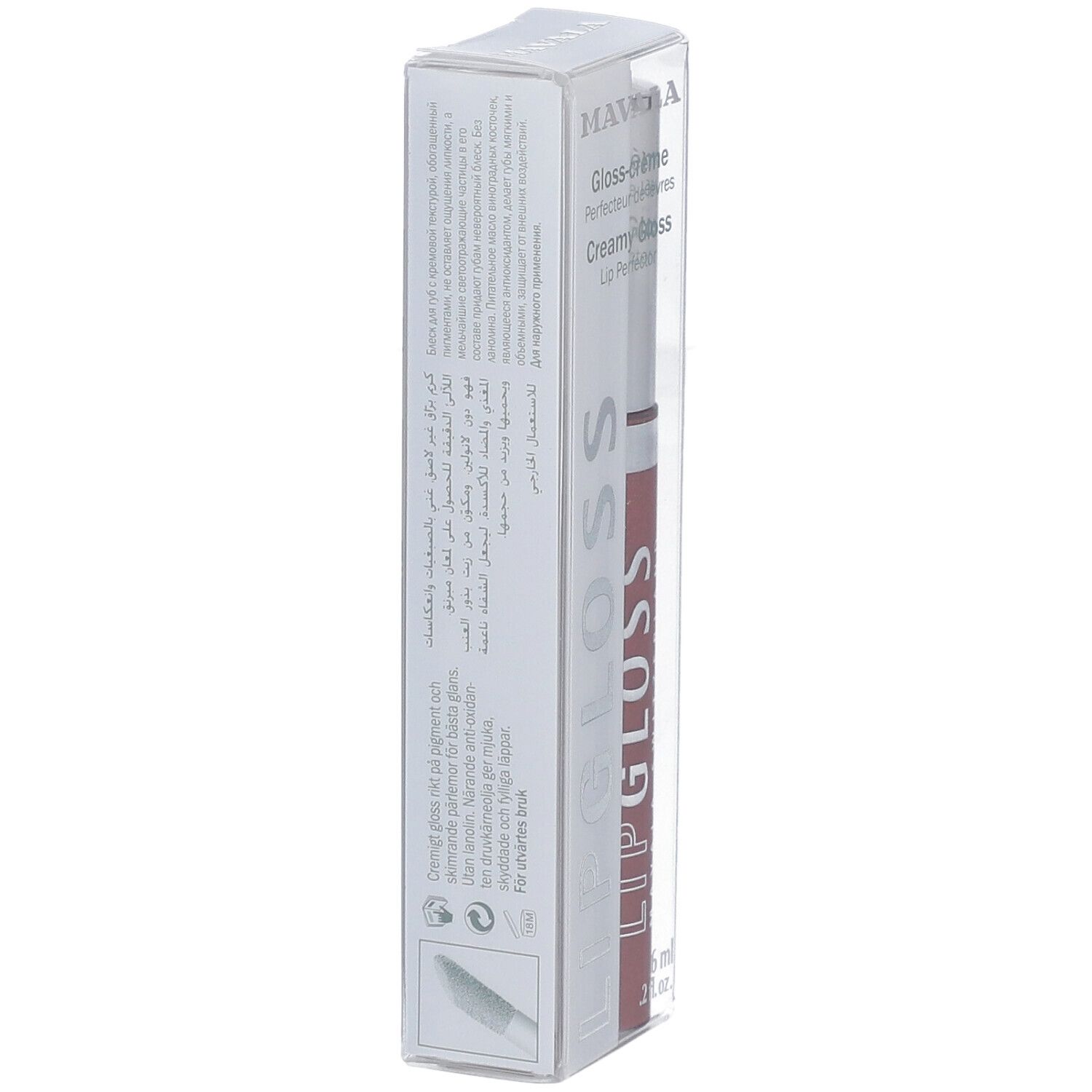 Emballage du lipgloss MAVALA Tiramisu. Texte sur l'emballage.