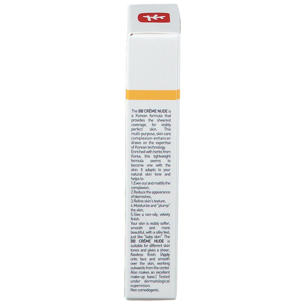 Seite der BB Crème Nude Verpackung. Text in mehreren Sprachen. Marke: Erborian.