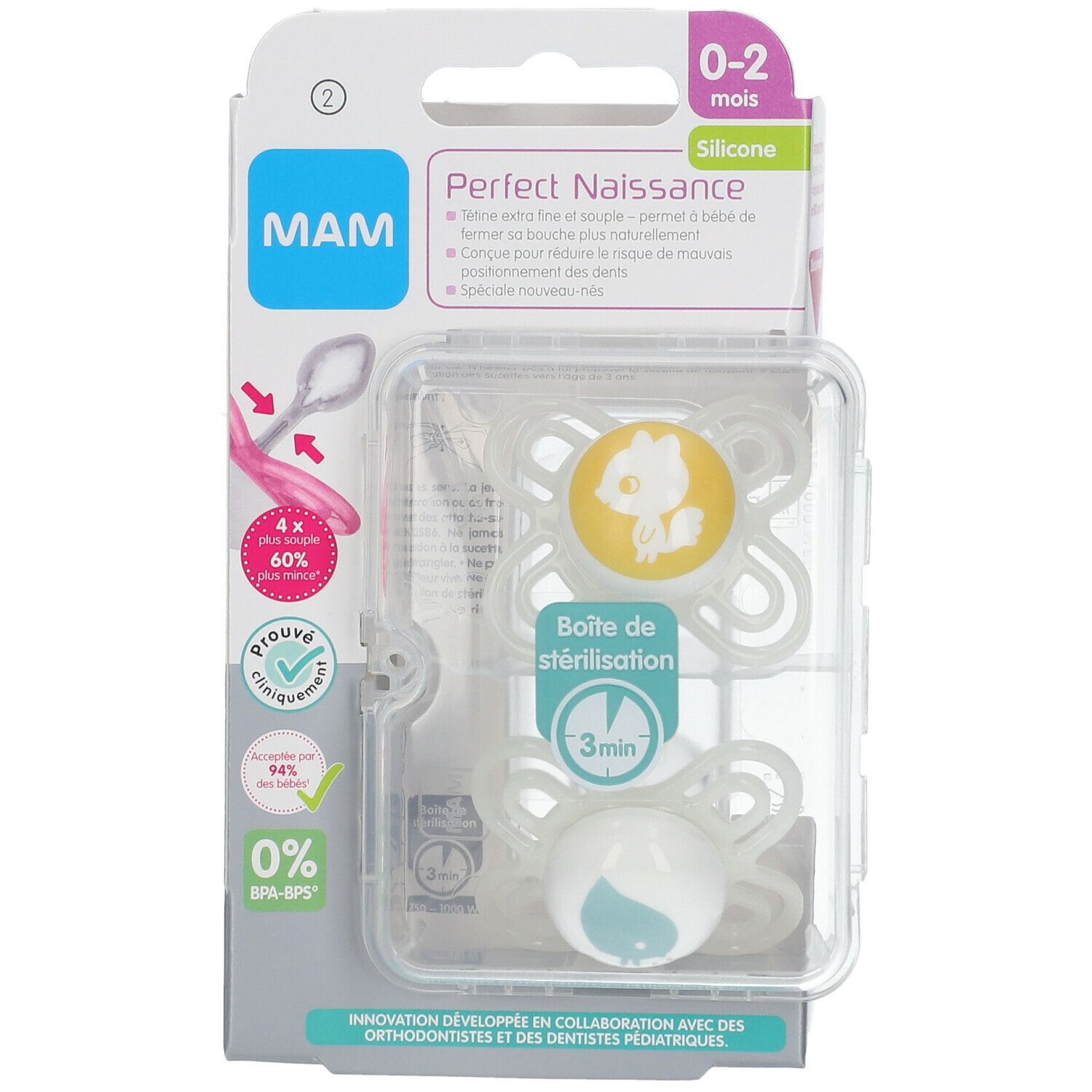 MAM Perfect Naissance Sucette 0 - 2 mois (Couleur non sélectionnable)