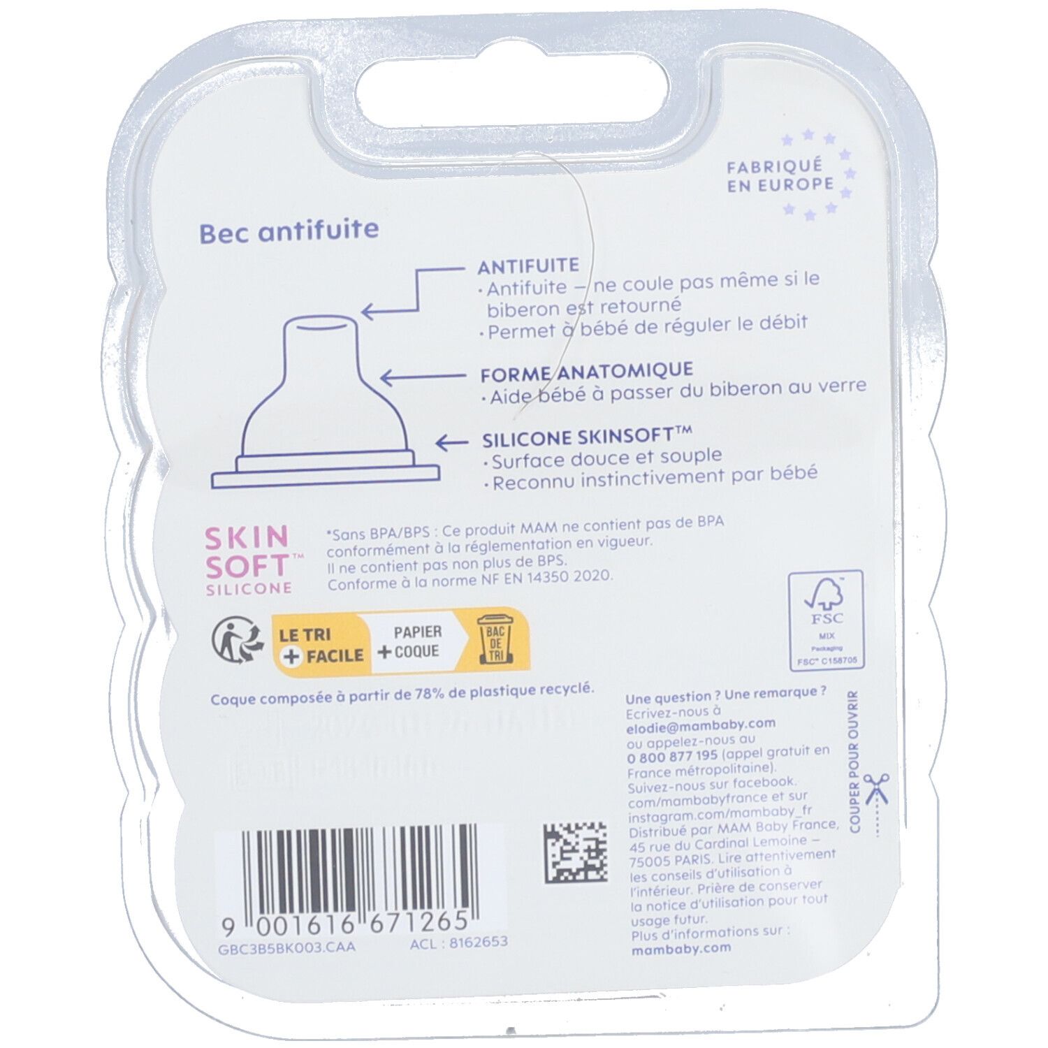 MAM Tétine Antifuite pour biberons  4 mois et +