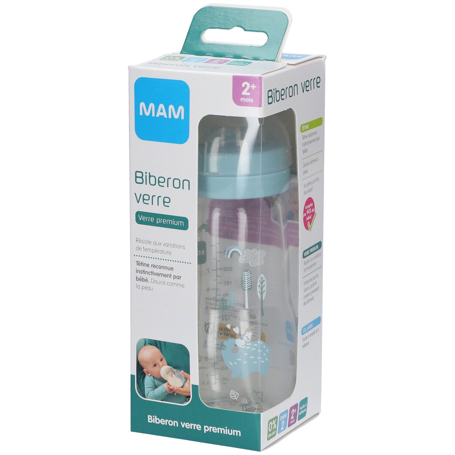 MAM Babyflasche Glas 260 ml blau