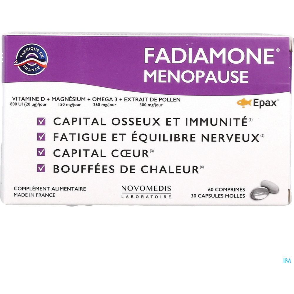 Fadiamone Ménopause, Comprimé + capsule, complément alimentaire non hormonal, bt 90 (60 +