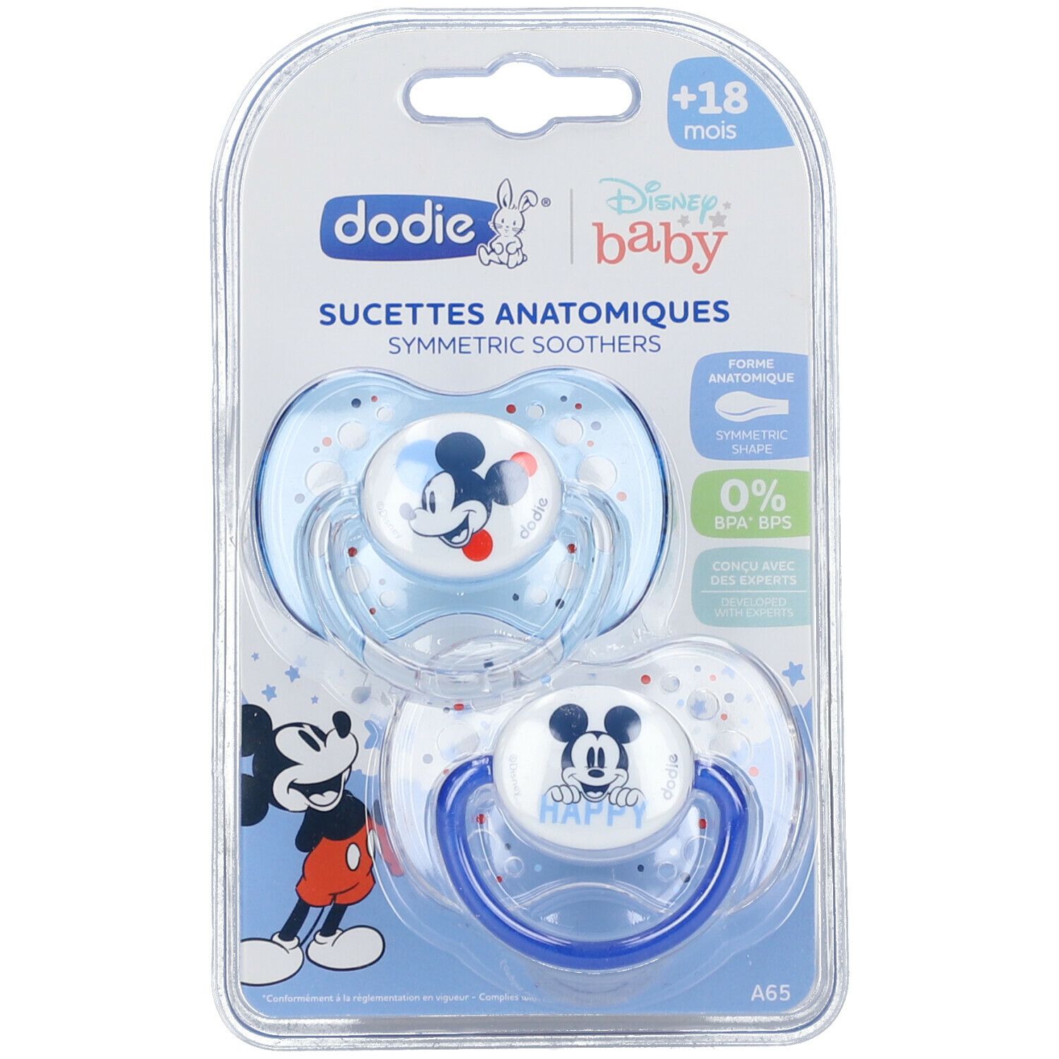 dodie® Sucette +18 mois "Duo Mickey" silicone avec anneau