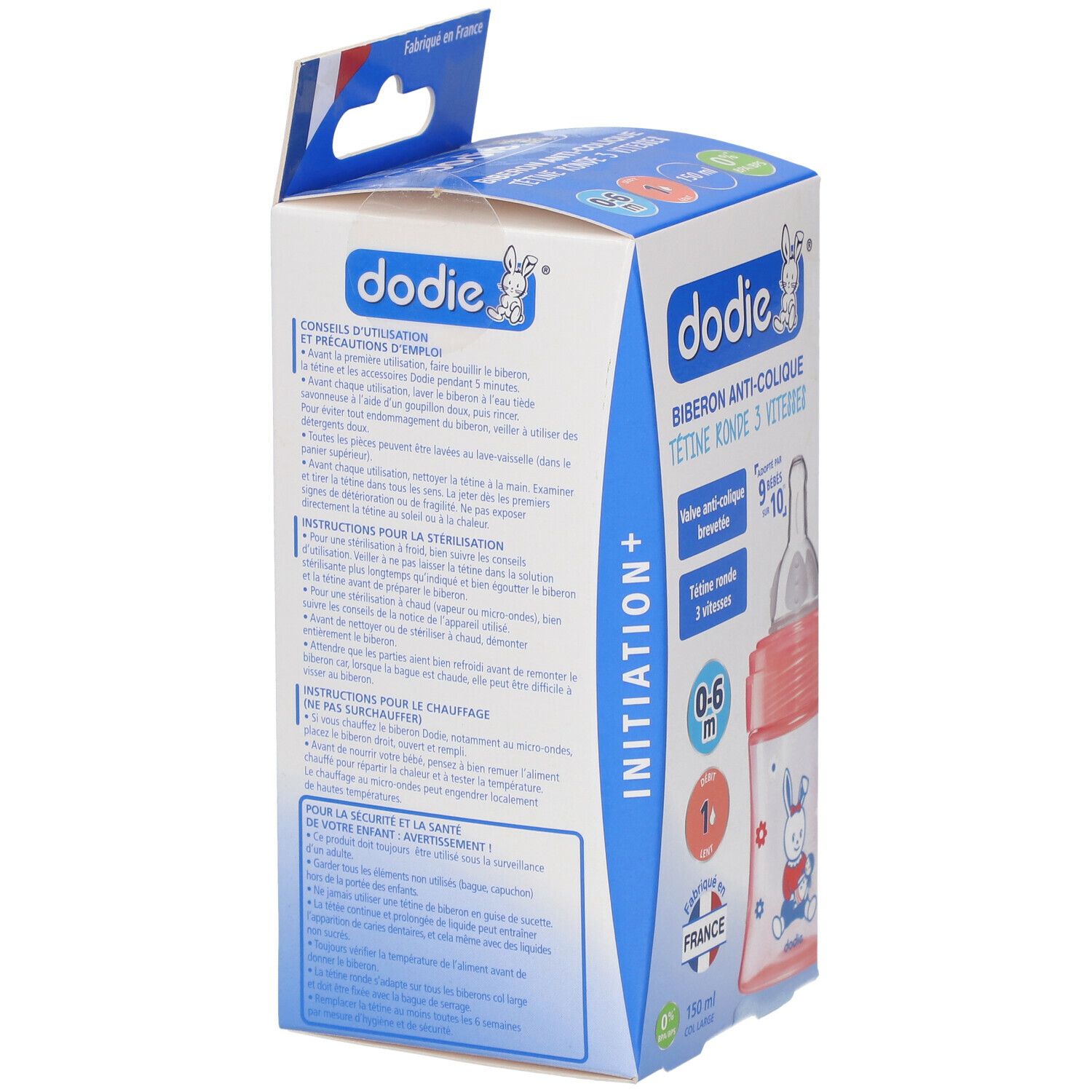 dodie® Biberon Initiation+ 150 ml Rose poupée tétine débit 1