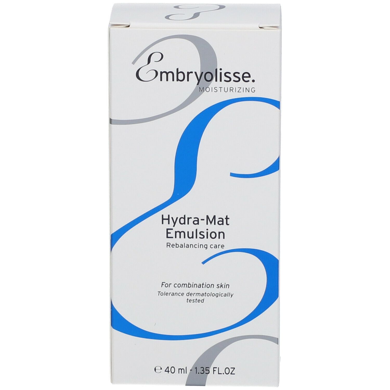 Emballage blanc avec texte bleu et gris. Contient Hydra-Mat Emulsion d'Embryolisse. Pour peaux mixtes.