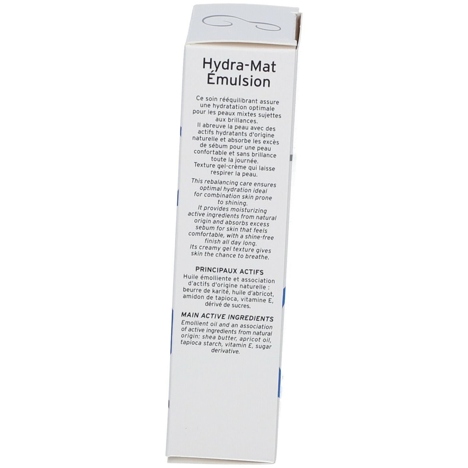 Vue latérale de l'emballage du produit. Contient des informations sur les ingrédients et l'utilisation. Marque Embryolisse.