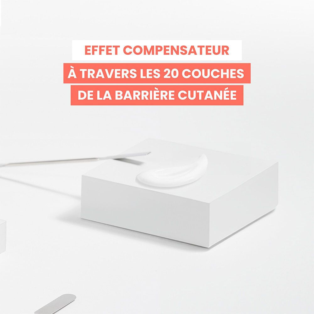Crème sur un bloc blanc, texte "EFFET COMPENSATEUR".