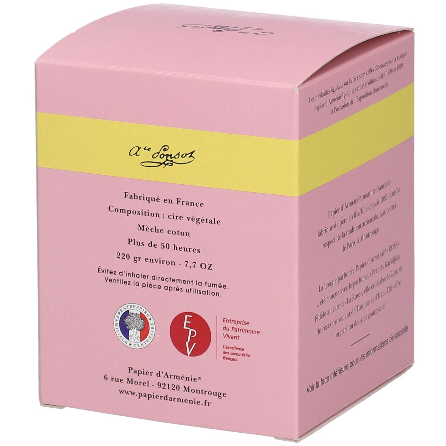 Papier D'Arménie Rose Bougie Parfumée 220g