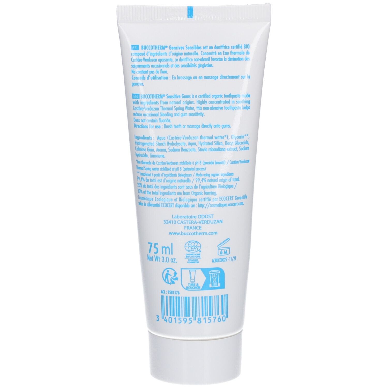 Buccotherm Zahngel mit Thermalwasser Empfindliches Zahnfleisch Fluorfrei Bio