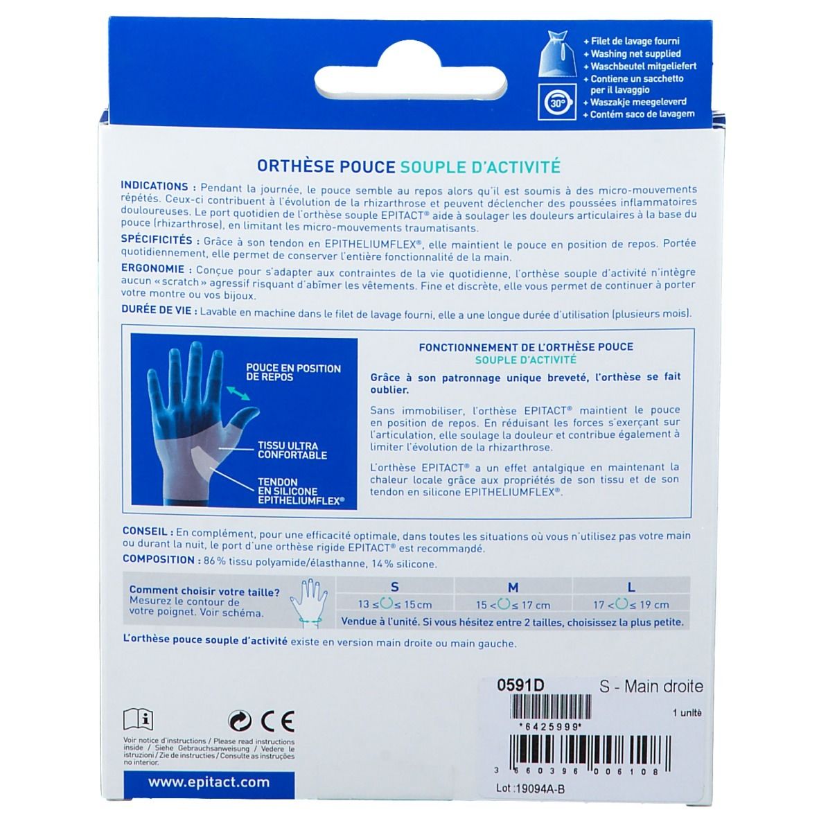 epitact® Orthèse pouce rhizarthrose droite S