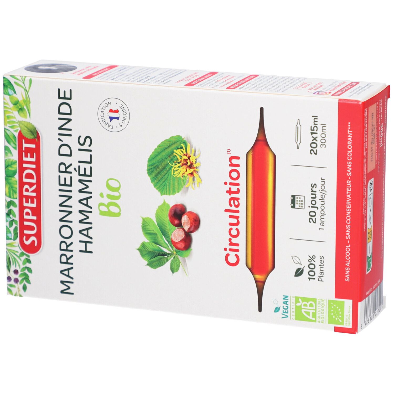 SUPERDIET Marronnier Hamamelis Bio - 20 ampoules de 15 ml