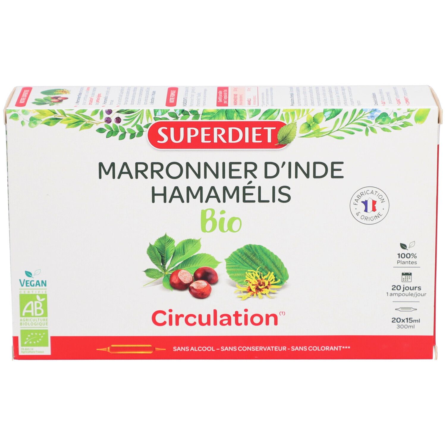 SUPERDIET Marronnier Hamamelis Bio - 20 ampoules de 15 ml