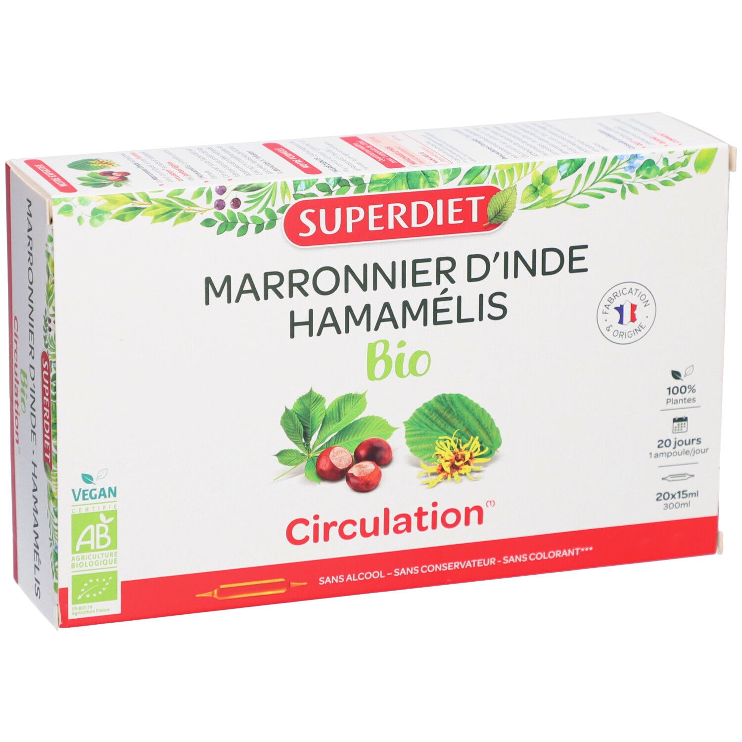 SUPERDIET Marronnier Hamamelis Bio - 20 ampoules de 15 ml