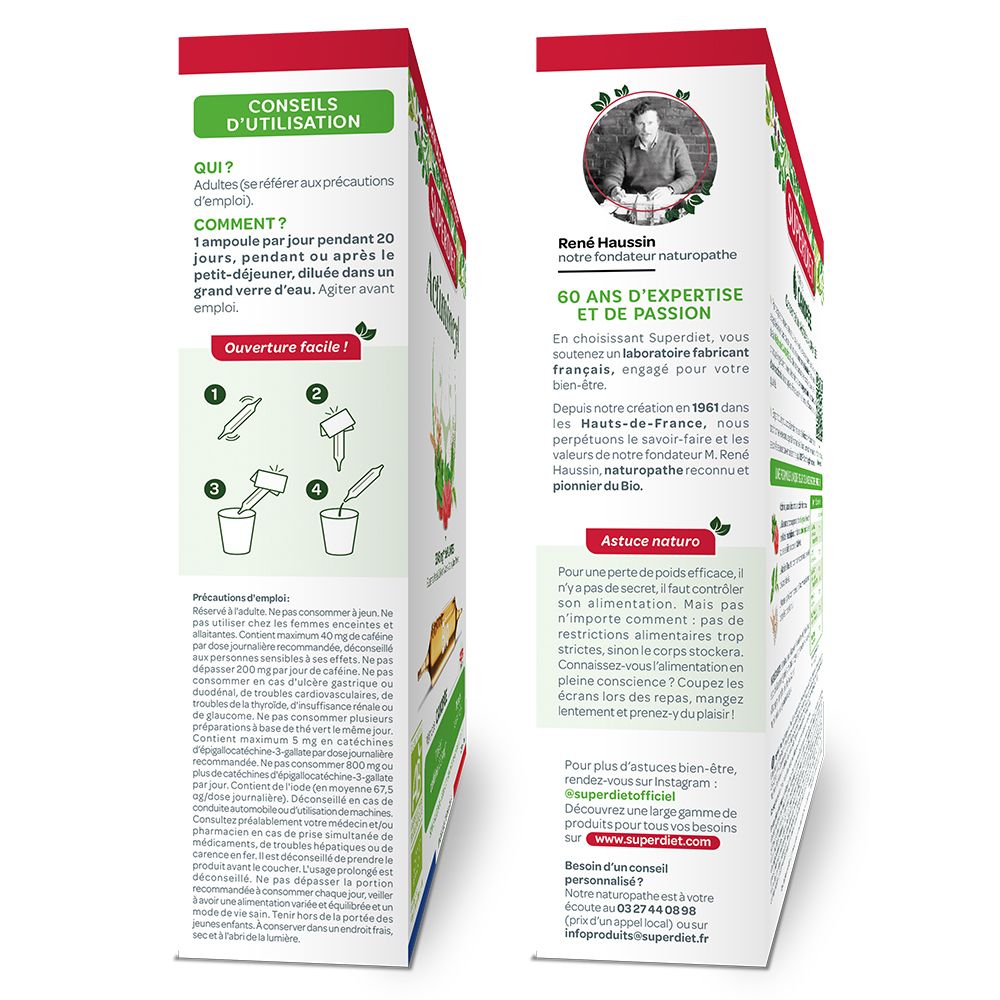 Seiten der Actimincyl Bio-Verpackung. Enthält Anwendungshinweise und Informationen zum Hersteller. Mit QR-Code.