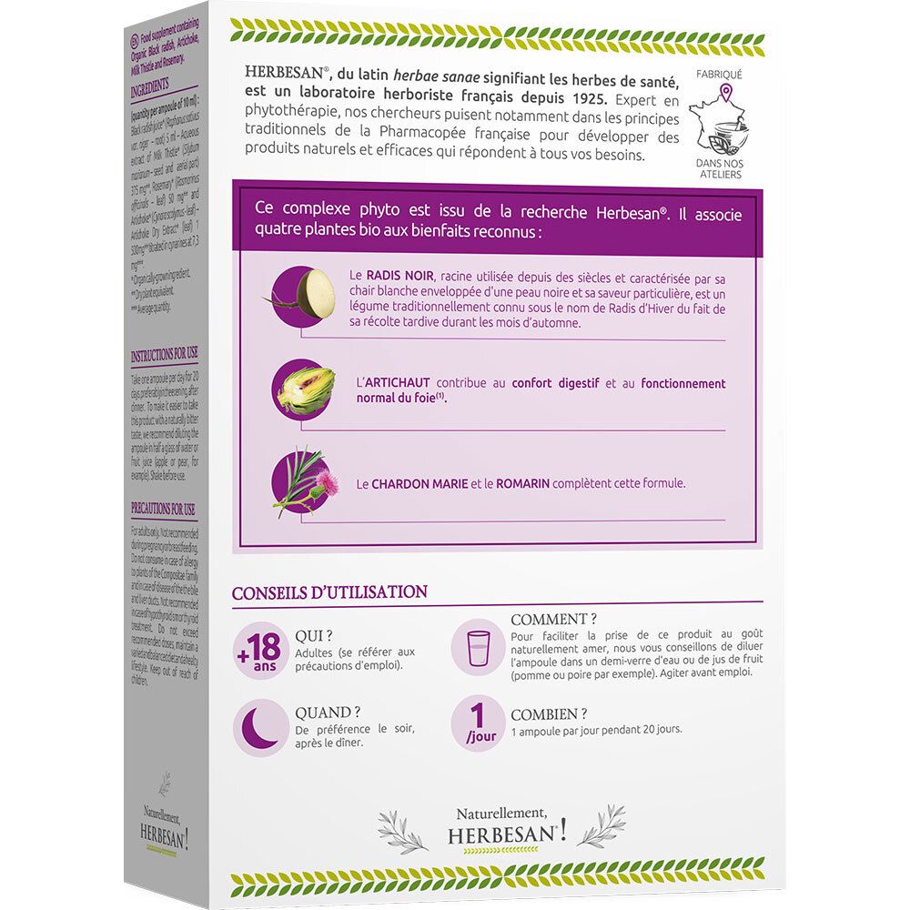 Herbesan Bio Bien-être du Foie Radis Noir Artichaut Romarin