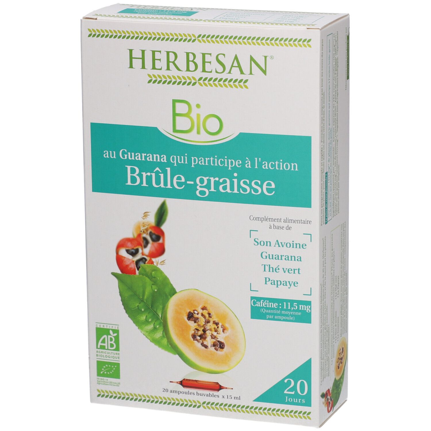 Herbesan Bio Fettverbrenner Guarana Grüntee Papaya Hafer