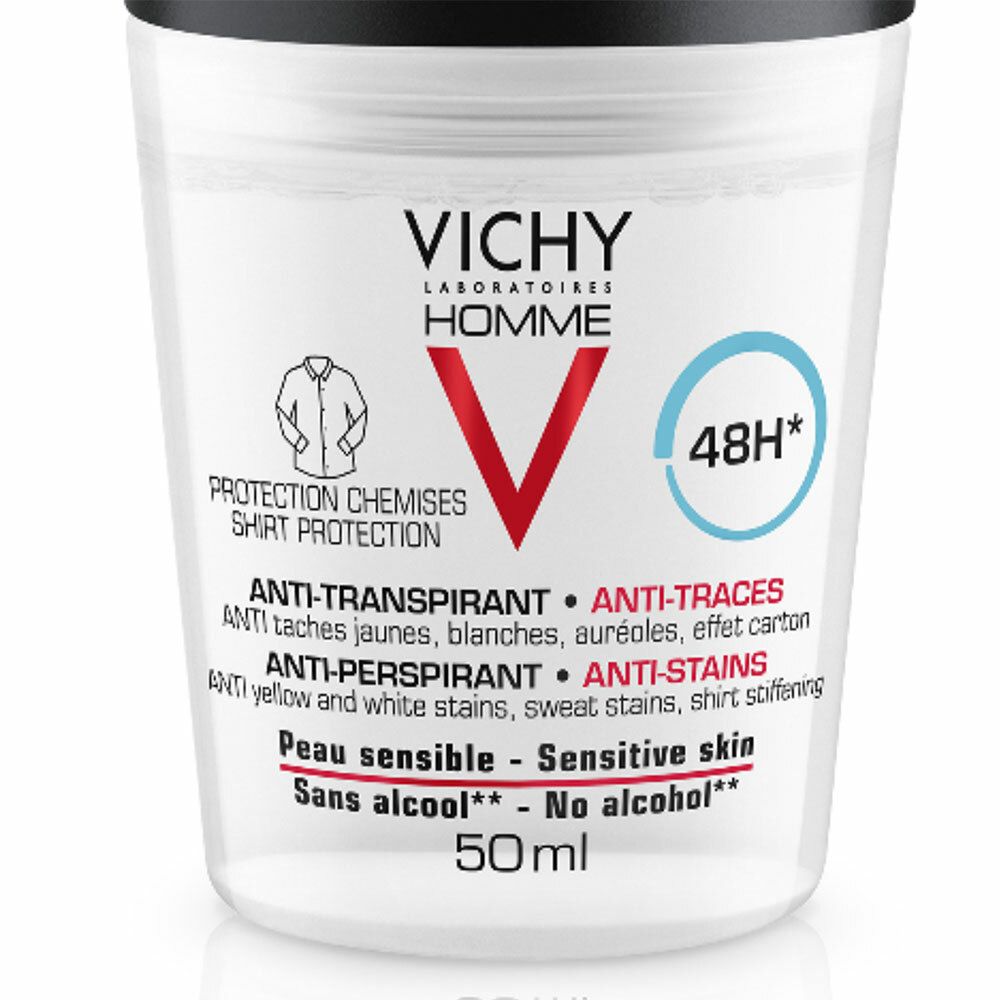 VICHY HOMME Déodorant anti transpirant anti-traces protection chemise  Roll-On