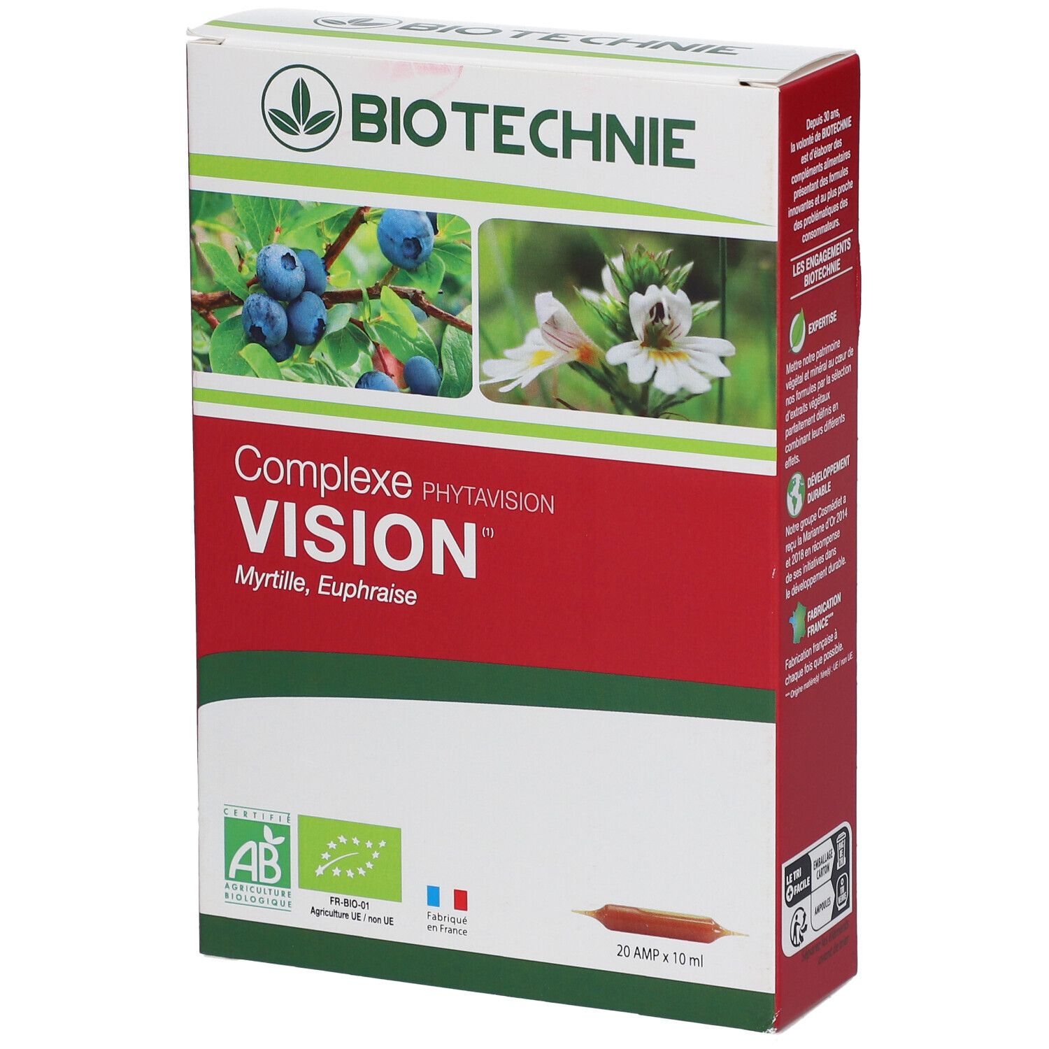 Boîte BIOTECHNIE Phytavision Vision. Images de myrtilles et fleurs. Contient 20 ampoules.
