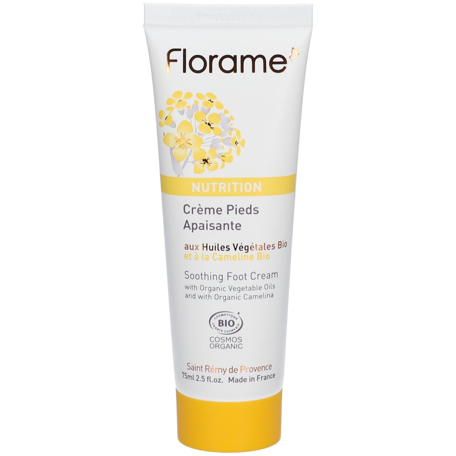 Florame Fußcreme: Nährend, beruhigend, mit Bio-Pflanzenölen und Bio-Kamelina. 75ml.