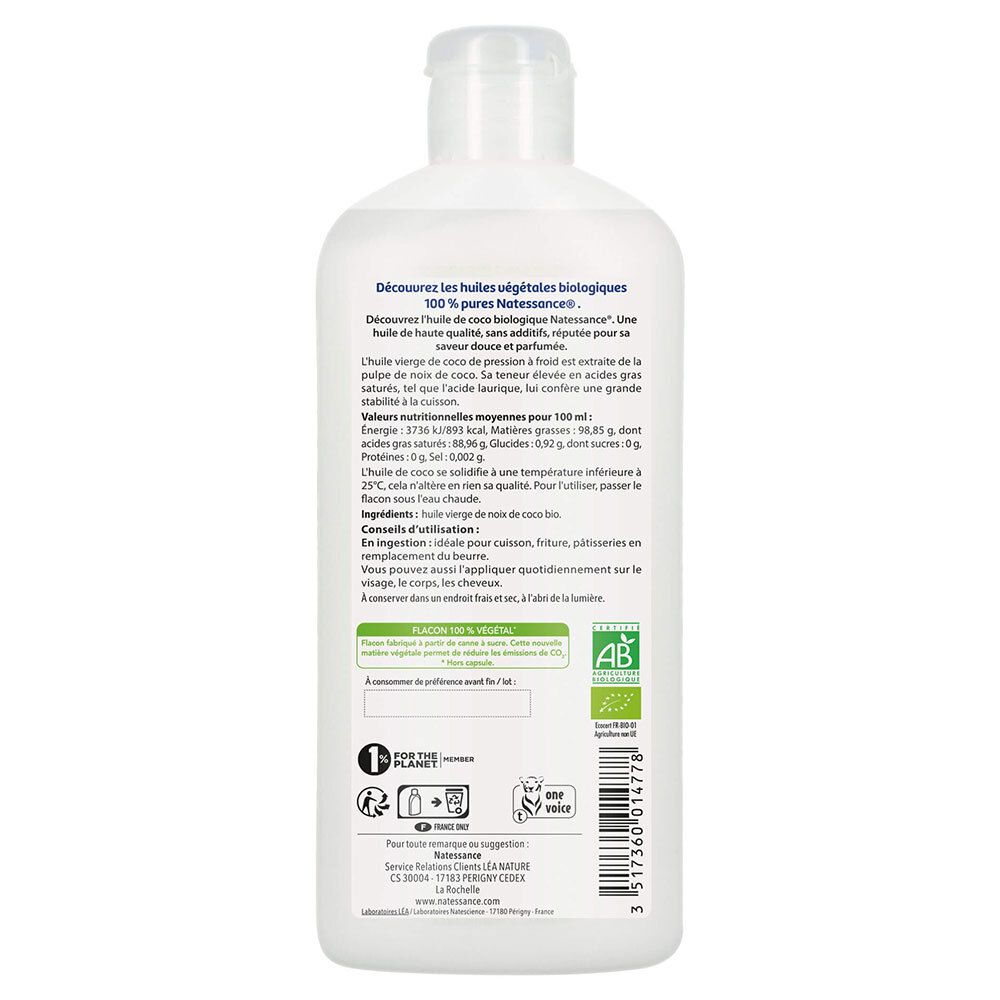 Natessance Natives Bio Kokosnussöl 100 % Pure Erste Kaltpressung