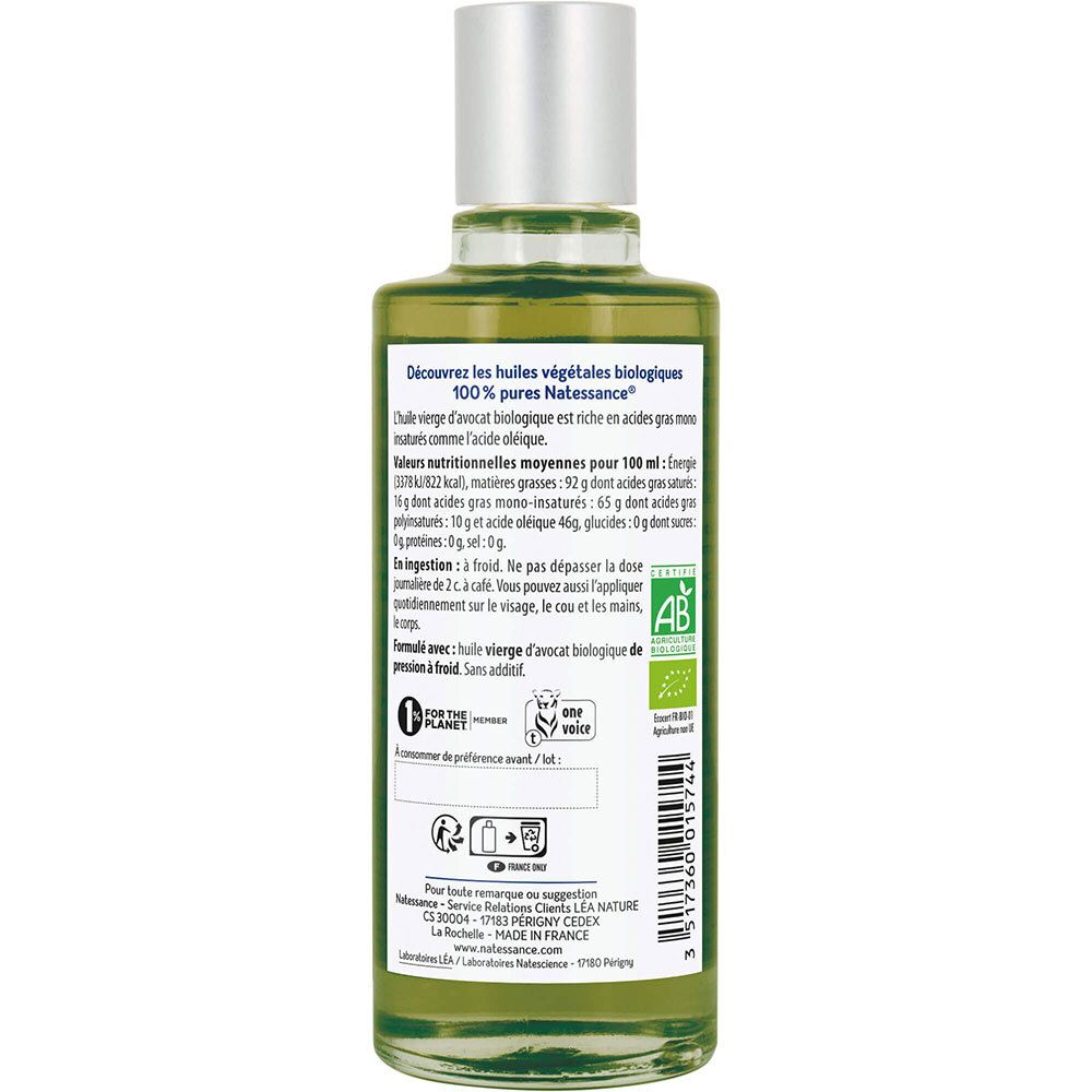 Natessance Huile d’Avocat Bio Vierge 100 % Pure