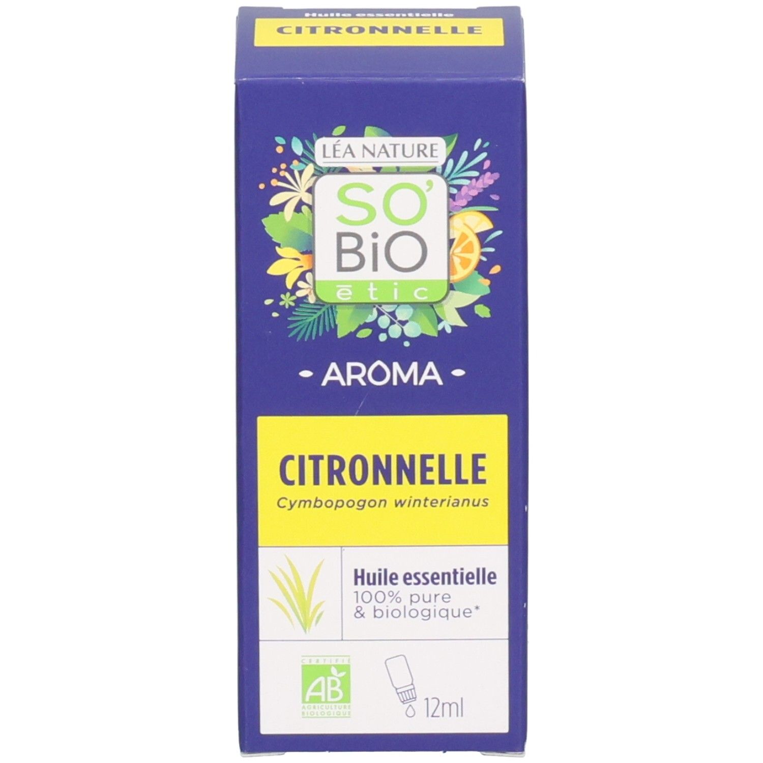 Verpackung von So' Bio Etic Aroma Citronnelle ätherischem Öl.