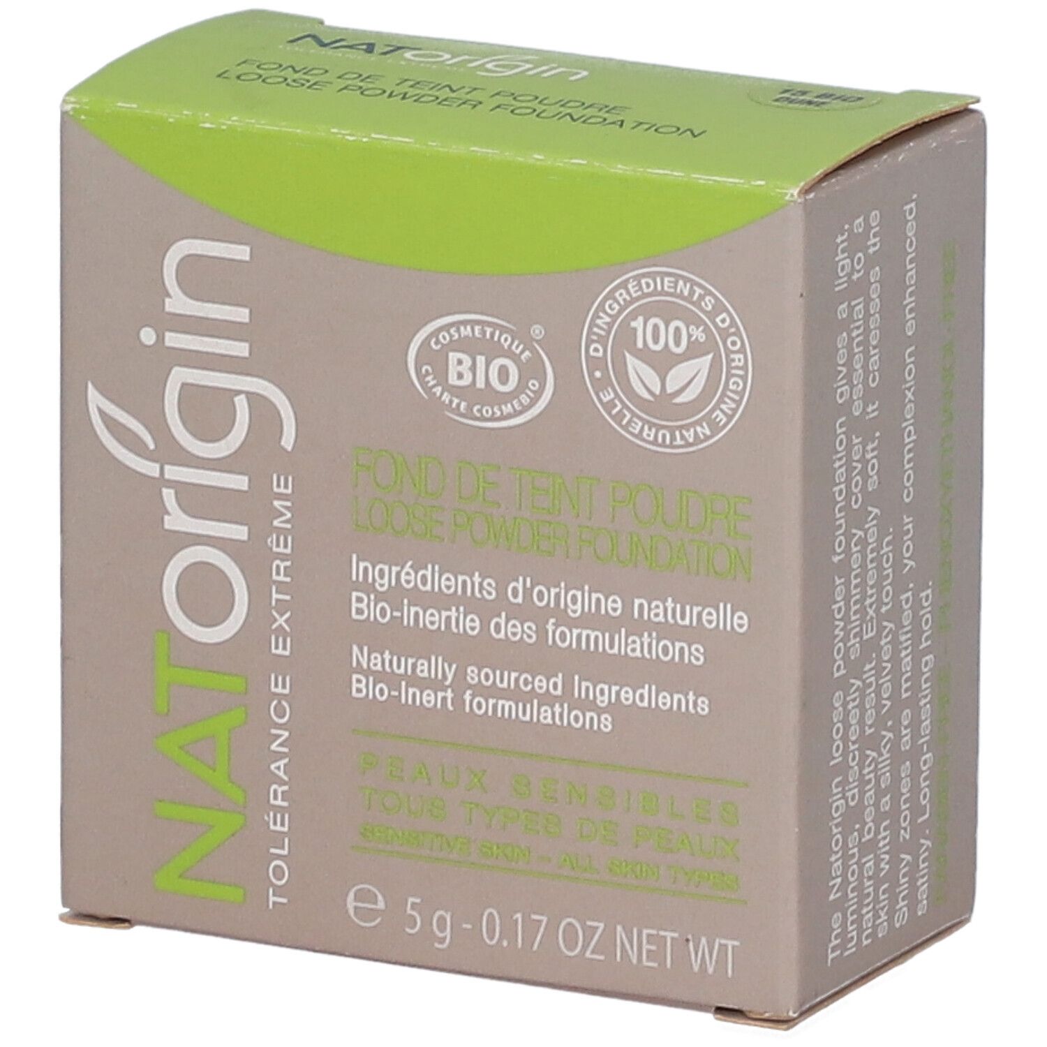 Kartonverpackung mit Produktinformationen. Aufschrift: NATorigin, BIO-Zertifizierung, 100% natürliche Inhaltsstoffe.