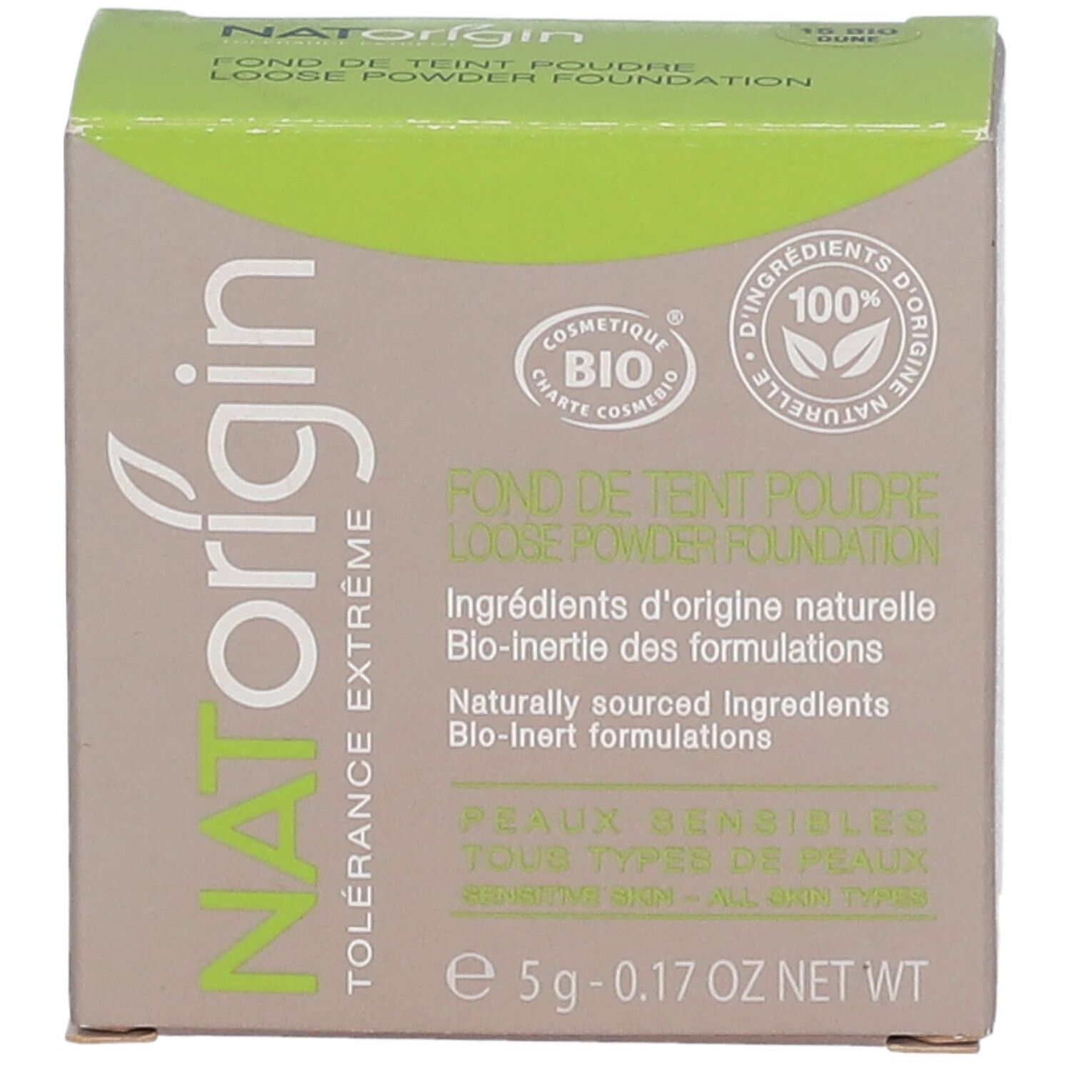 Kartonverpackung. Aufschrift: NATorigin, BIO-Zertifizierung, 100% natürliche Inhaltsstoffe. Für empfindliche Haut.